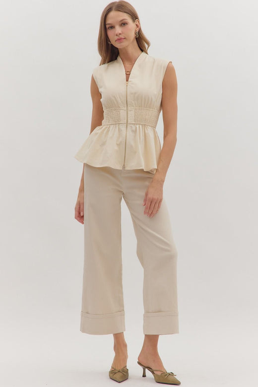 Denim Peplum Zip Shirt