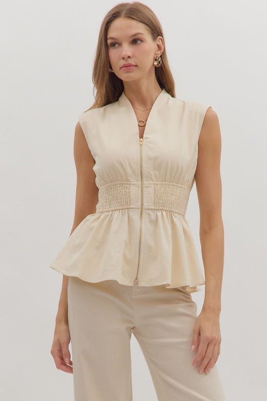 Denim Peplum Zip Shirt