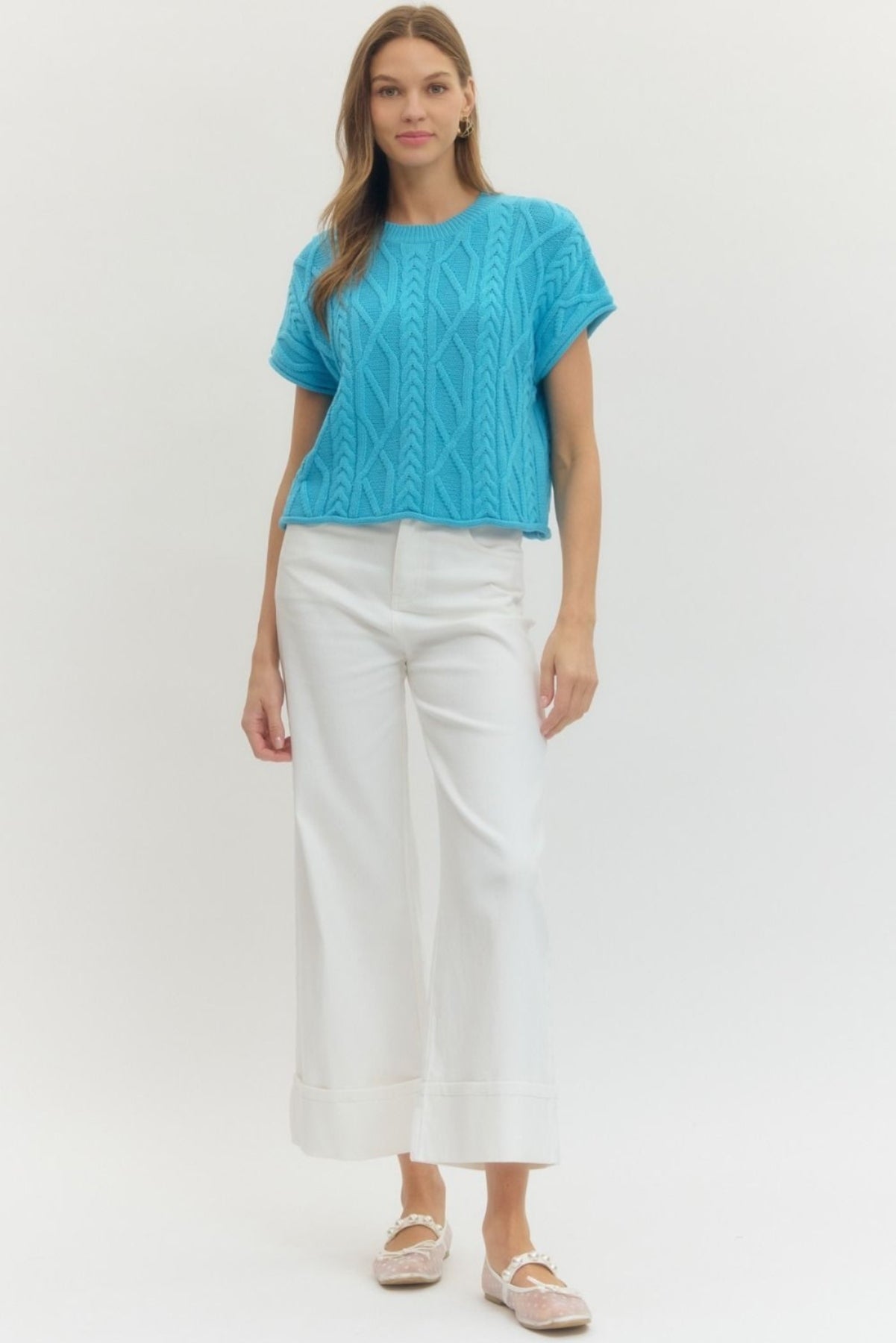 Cable Knit Short Sleeve Top