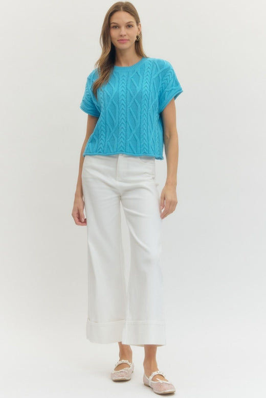 Cable Knit Short Sleeve Top