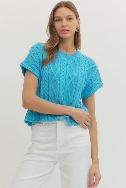 Cable Knit Short Sleeve Top