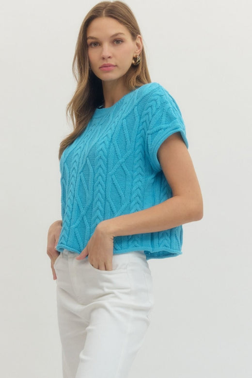 Cable Knit Short Sleeve Top