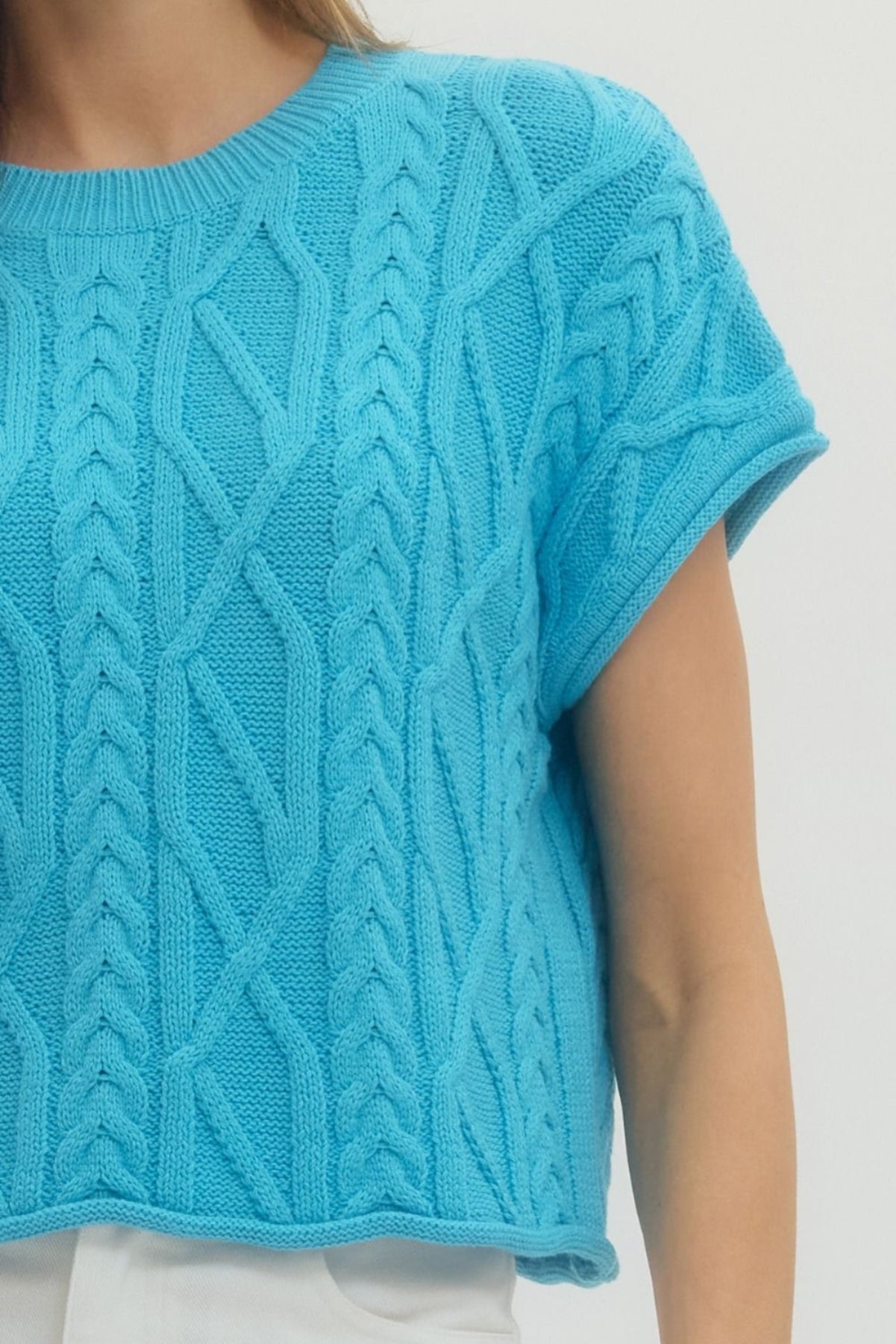 Cable Knit Short Sleeve Top