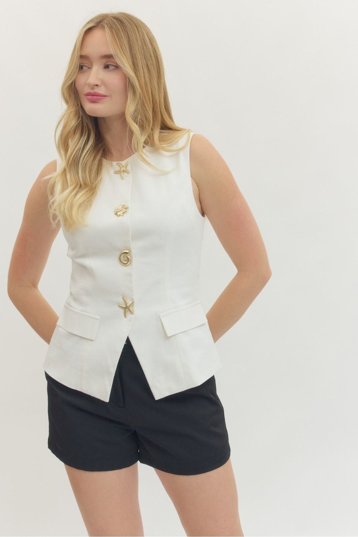 Sea Shell Button Sleeveless top