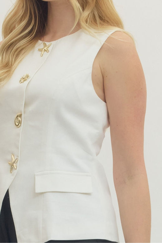Sea Shell Button Sleeveless top