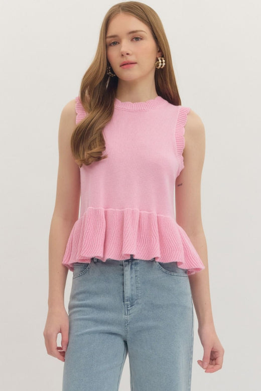 Pink Peplum Knit Shirt