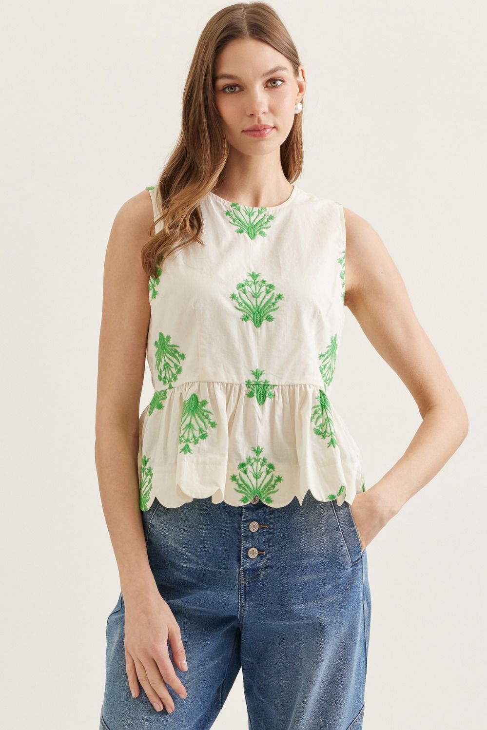 Botanical Scallop Hem Shirt