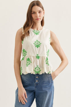 Botanical Scallop Hem Shirt