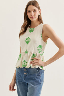 Botanical Scallop Hem Shirt