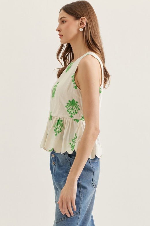 Botanical Scallop Hem Shirt