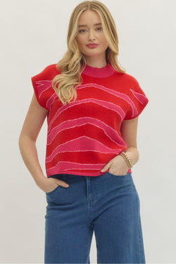 Abstract Striped Mock Neck Sweater