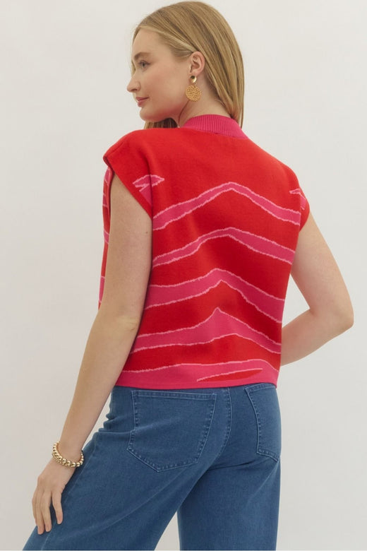 Abstract Striped Mock Neck Sweater