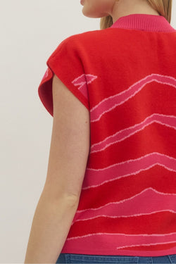 Abstract Striped Mock Neck Sweater