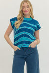 Abstract Striped Mock Neck Sweater
