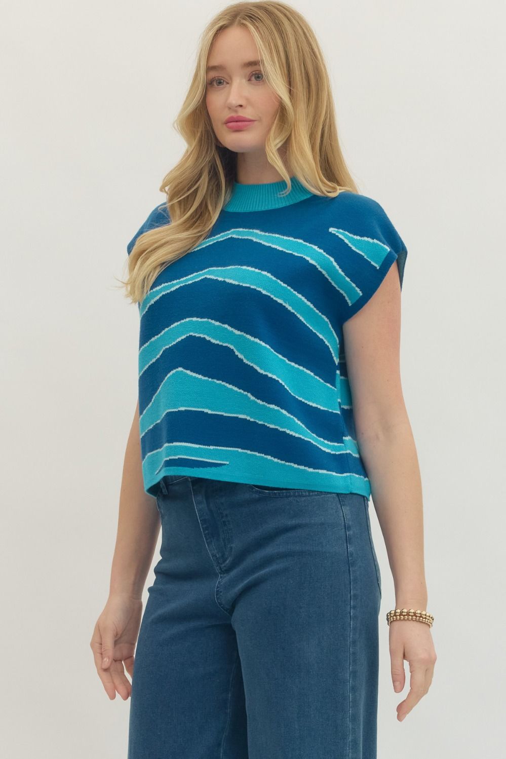 Abstract Striped Mock Neck Sweater