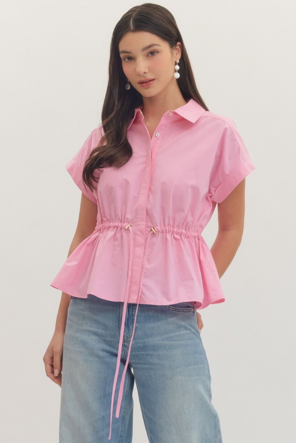 Cap Sleeve Drawstring Shirt