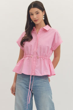 Cap Sleeve Drawstring Shirt