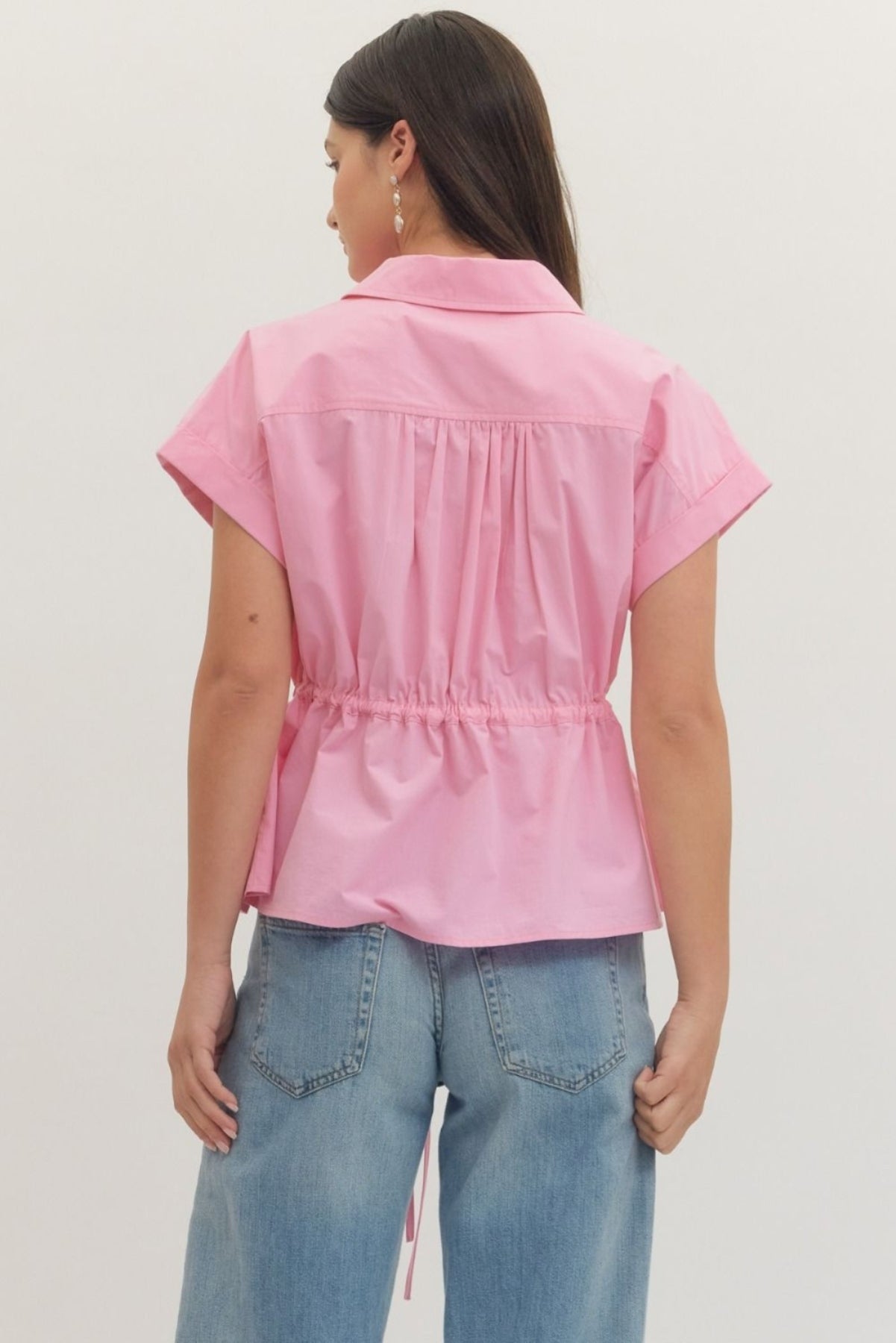 Cap Sleeve Drawstring Shirt