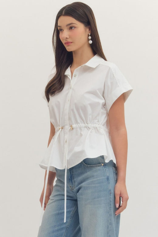 Cap Sleeve Drawstring Shirt