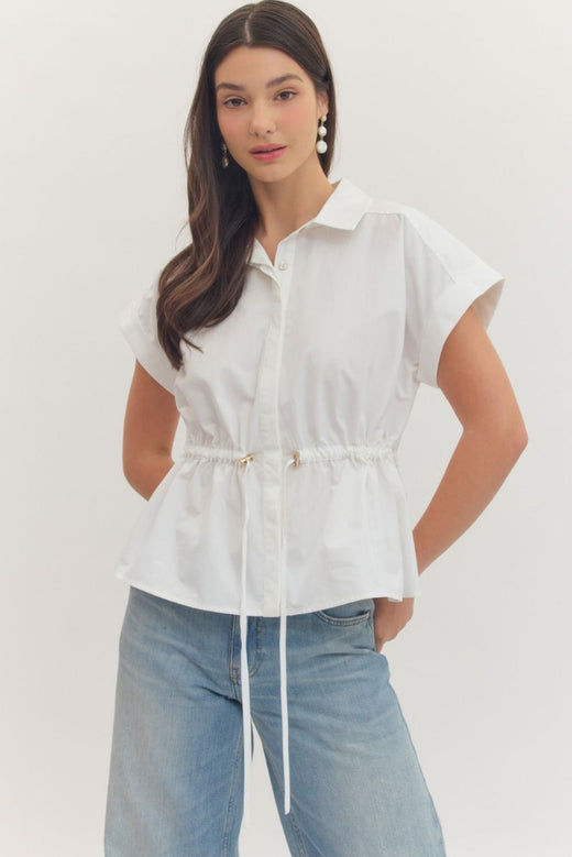 Cap Sleeve Drawstring Shirt
