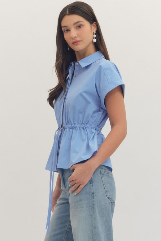 Cap Sleeve Drawstring Shirt