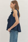 Navy Ruffled Sleeveless Top