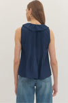 Navy Ruffled Sleeveless Top
