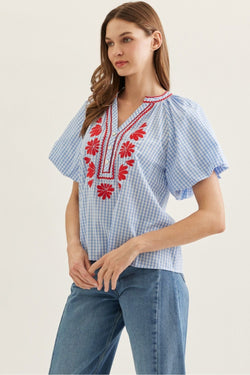 Plaid Flutter Sleeve Top