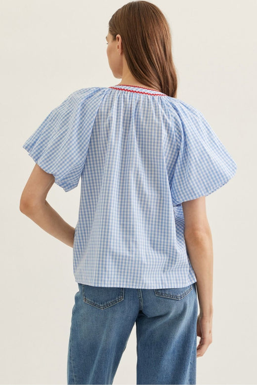Plaid Flutter Sleeve Top