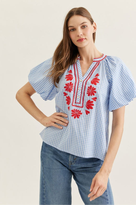 Plaid Flutter Sleeve Top