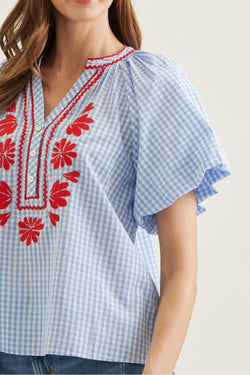 Plaid Flutter Sleeve Top