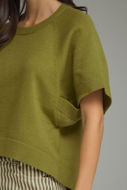Olive Green Short Sleeve Sweater