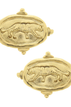 Gold Tiger Pierced Earrings