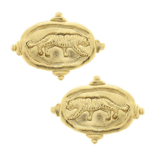 Gold Tiger Pierced Earrings