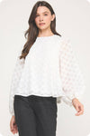 Pintuck Check Textured Puff Sleeve Blouse
