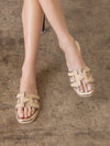 Ena Gold H Cutout Raffia Slide