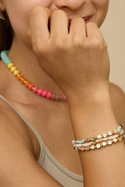Gradient Color Glass Disc Beaded Necklace