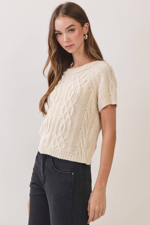 Cable Knit Short Sleeve Sweater