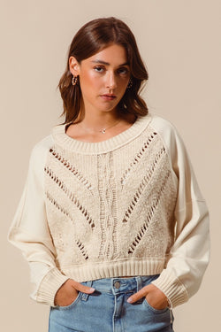 Cable Sweater Front Raglan Crop Top