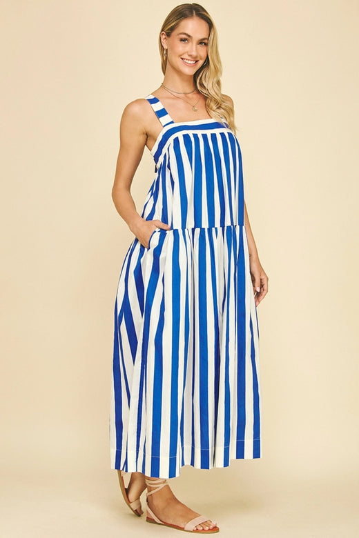 Striped Ribbon Back Midi Dress