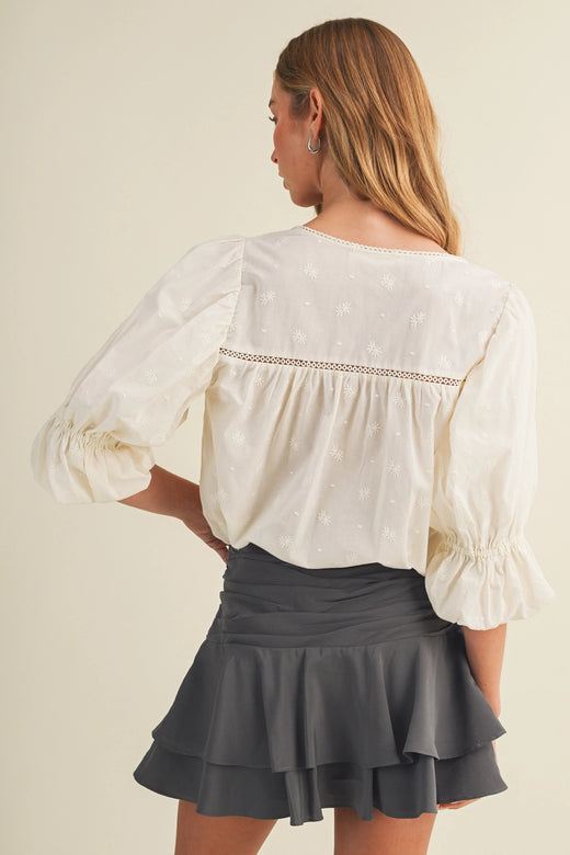 Tiered Flounce Embroidered Poplin Bodysuit