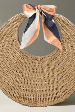 Straw Circle Handbag with Scarf