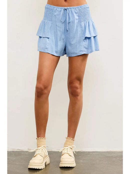 Side Smocked Tiered Ruffle Shorts