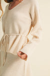 Drawstring Waist Peplum Knit Pullover