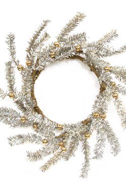 Platinum Bristle Pine & Golden Ball Candle Ring - 4.5"