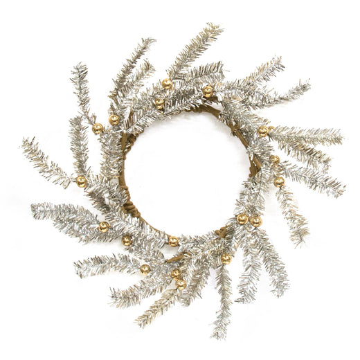 Platinum Bristle Pine & Golden Ball Candle Ring - 4.5
