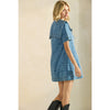 Collared Leopard Printed Denim Mini Dress