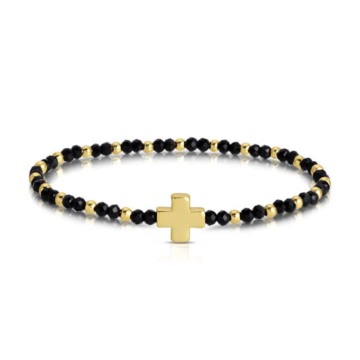 4mm Crystal Stretch Bracelet with Single Cross