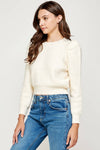 Puff Shoulder Textured Knit Sweater