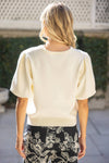 Solid Knit Short Bubble Sleeve Top